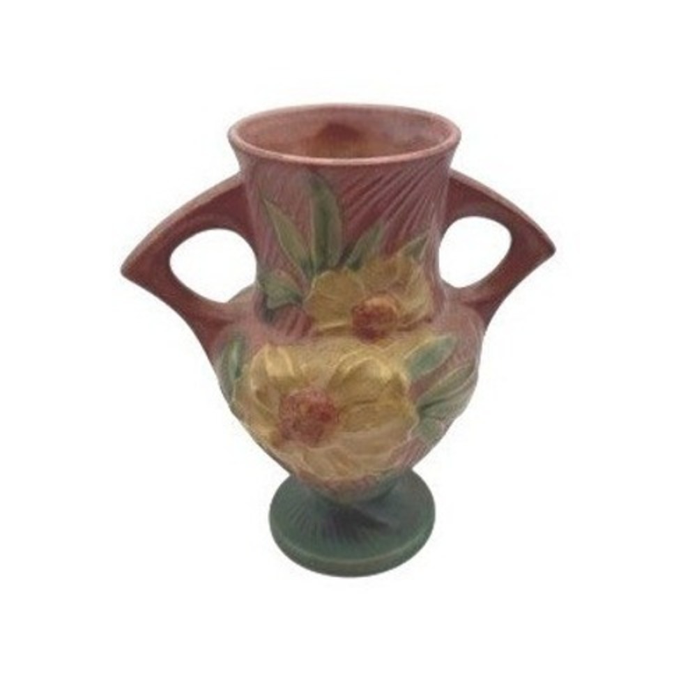 Roseville Peony 168-6 Sienna Double Handle Vase Vintage Art Pottery USA